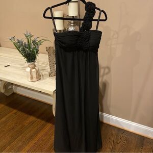 Bill Levkoff Black Polyester Chiffon One Shoulder Floral Strap Size 8 EUC